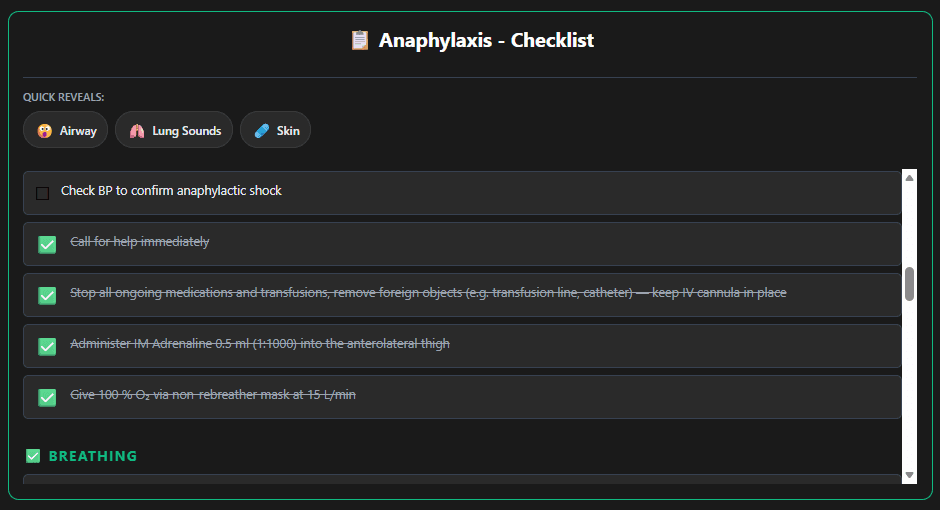 Anaphylaxis Checklist